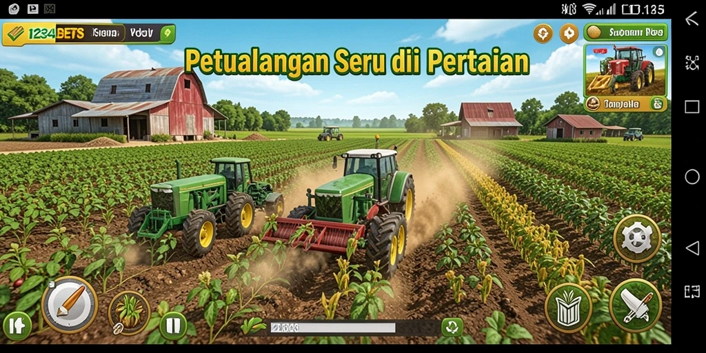 Screenshot gameplay menunjukkan ladang hijau subur di 1234BETS.