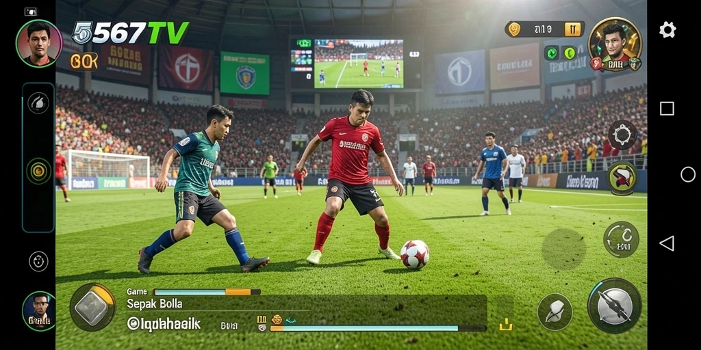 Screenshot menunjukkan aksi seru dalam permainan sepak bola 567TV.