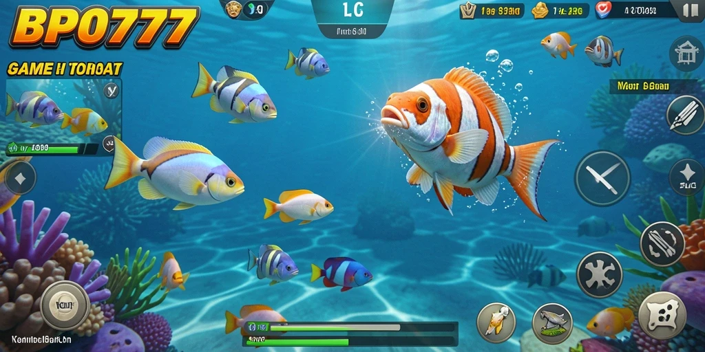Screenshot gameplay BPO777 menampilkan aksi seru menembak ikan.