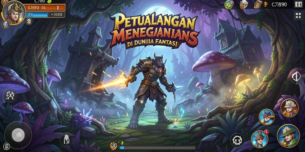 Screenshot menampilkan karakter utama dalam pertarungan epik di dunia fantasi.