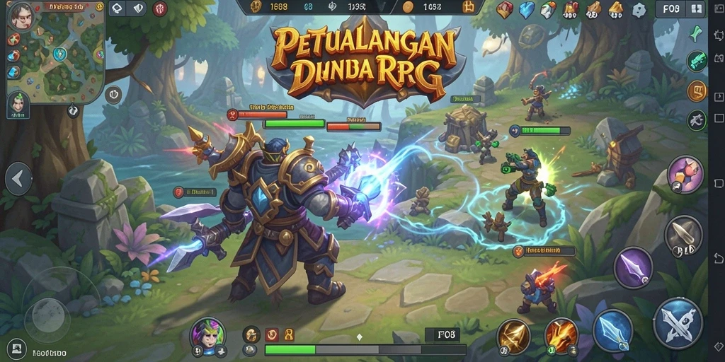 Screenshot gameplay menampilkan aksi epik dalam petualangan RPG.