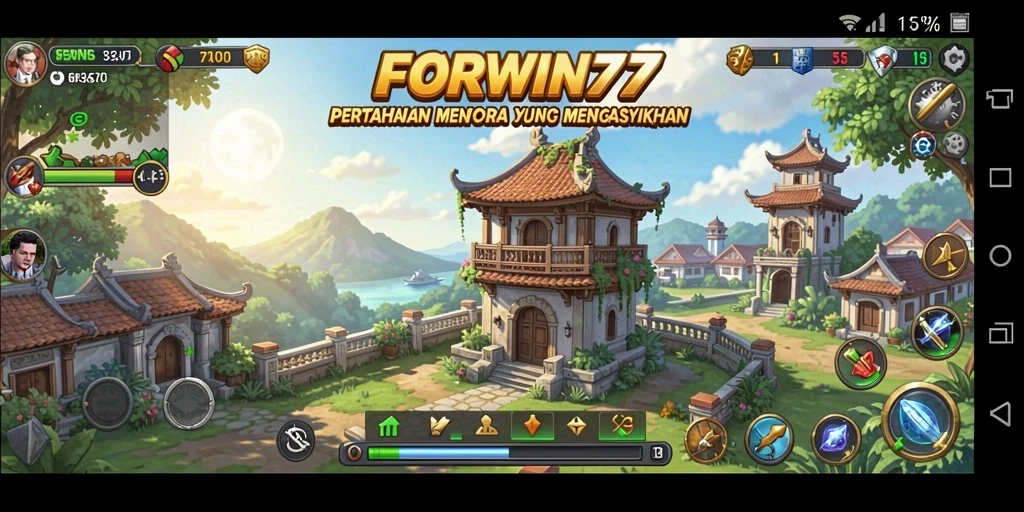 Gambaran gameplay menara pertahanan yang menegangkan di FORWIN77.