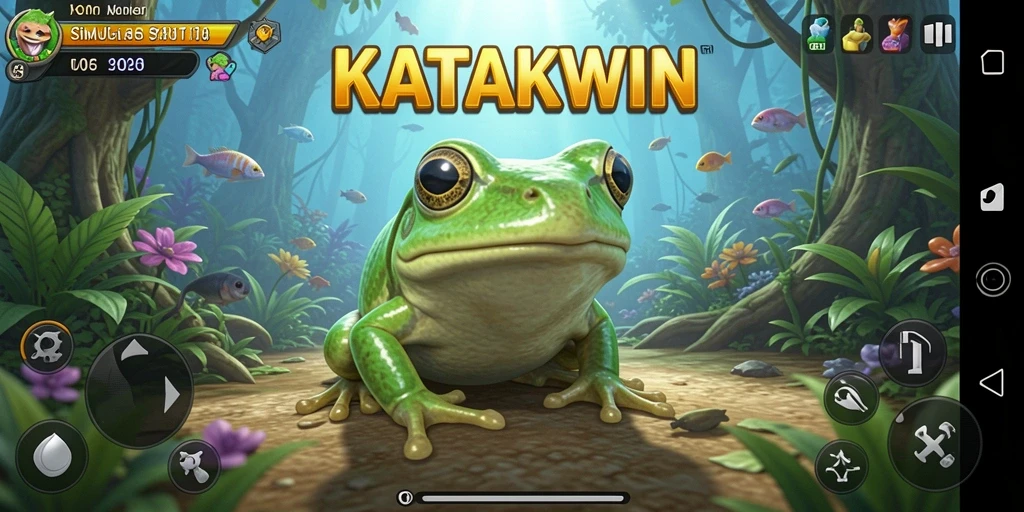 Tangkapan layar gameplay KATAKWIN menampilkan katak di tengah tantangan menarik.