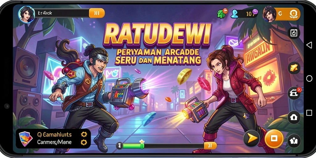 Screenshot utama RATUDEWI menampilkan aksi seru dalam gameplay Arcade.