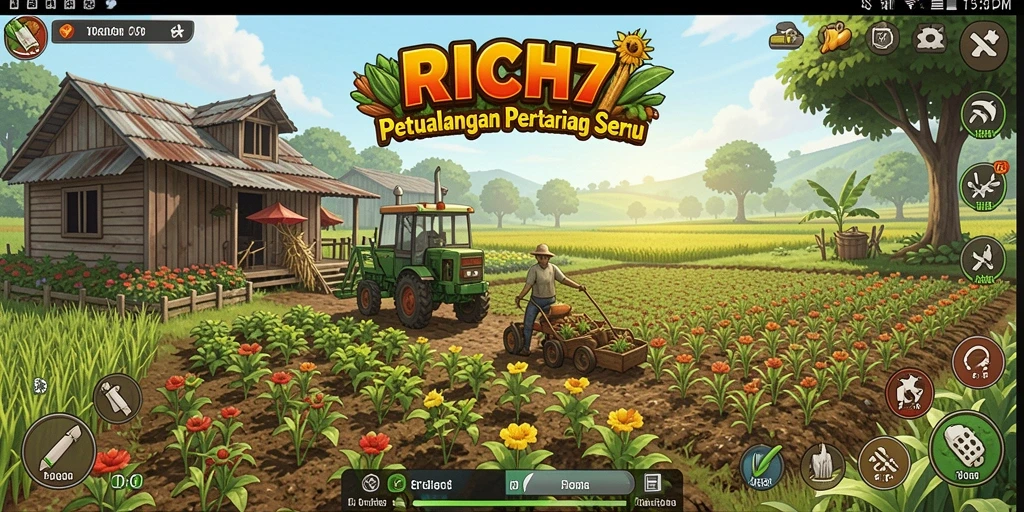 Tampilan gameplay RICH7 yang mengasyikkan dalam bertani.